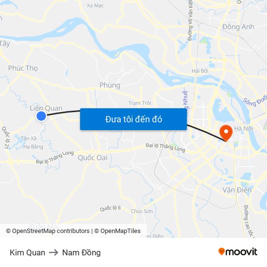 Kim Quan to Nam Đồng map