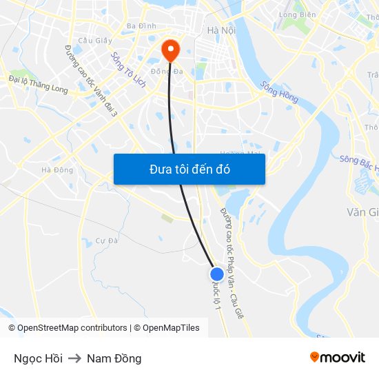 Ngọc Hồi to Nam Đồng map