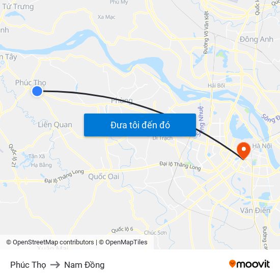 Phúc Thọ to Nam Đồng map