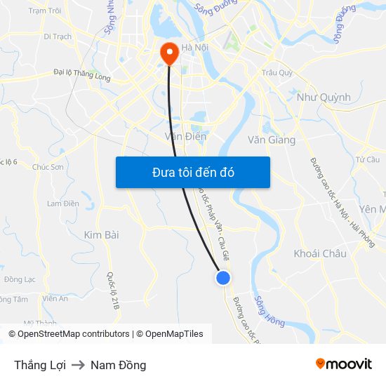 Thắng Lợi to Nam Đồng map