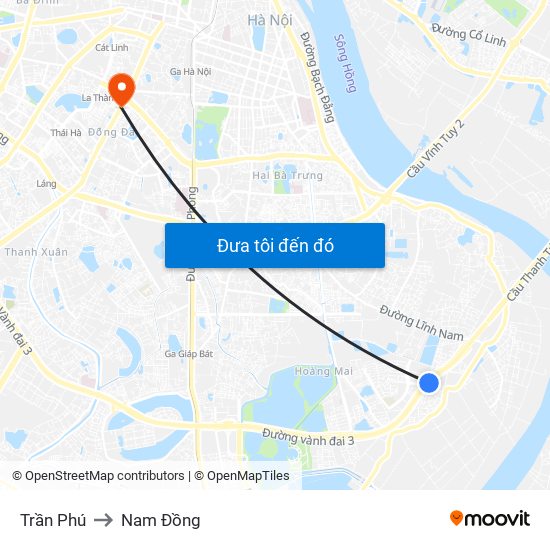 Trần Phú to Nam Đồng map