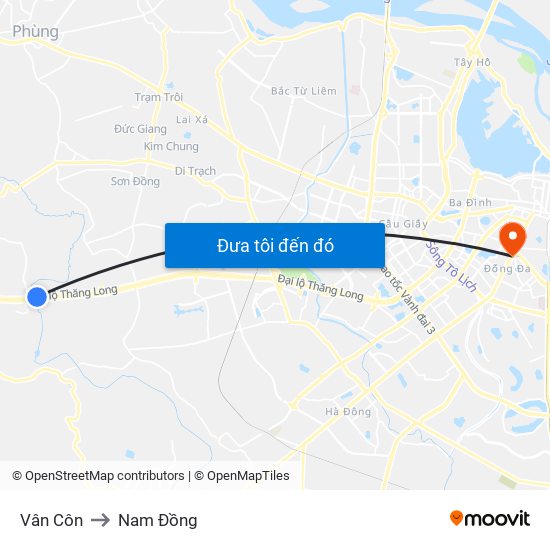 Vân Côn to Nam Đồng map