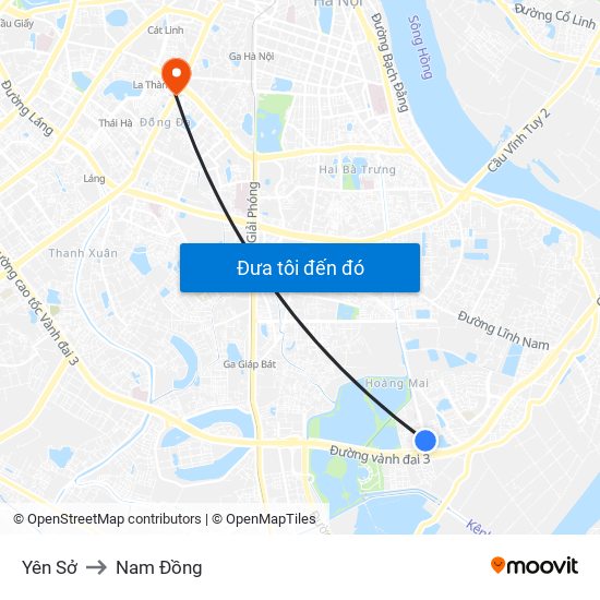 Yên Sở to Nam Đồng map