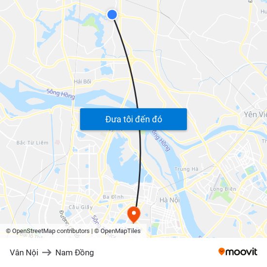 Vân Nội to Nam Đồng map