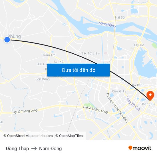 Đồng Tháp to Nam Đồng map