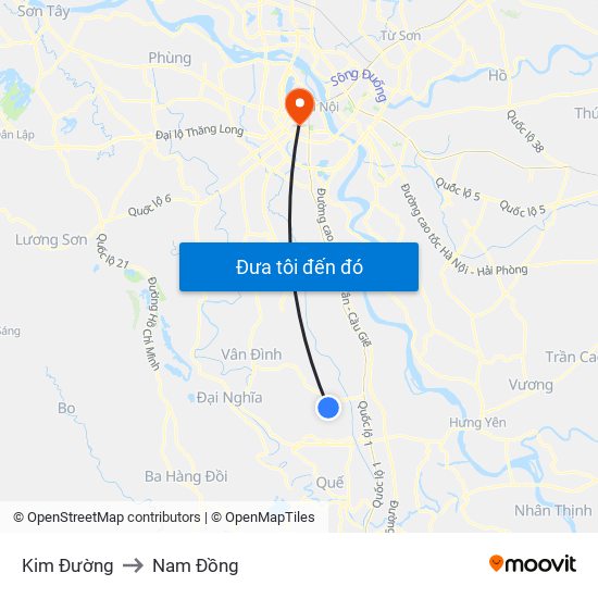 Kim Đường to Nam Đồng map