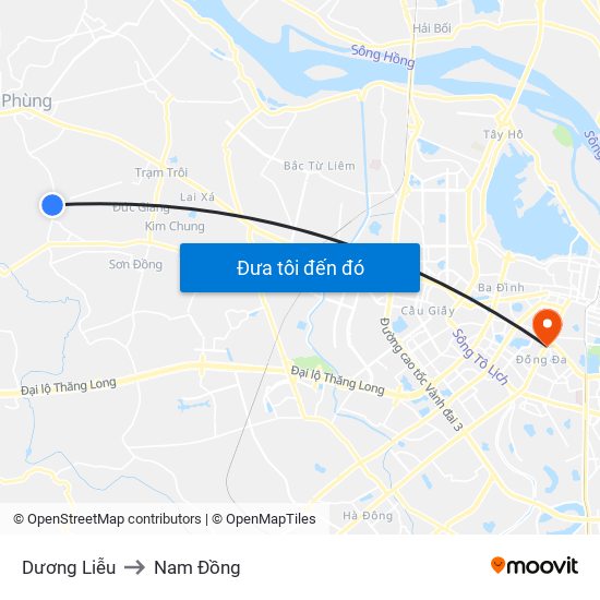 Dương Liễu to Nam Đồng map