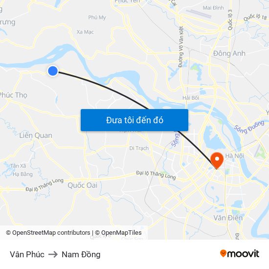 Vân Phúc to Nam Đồng map