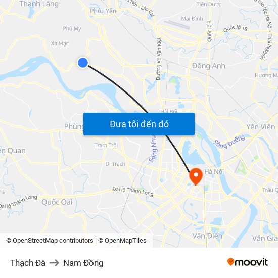 Thạch Đà to Nam Đồng map