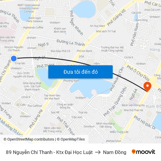 89 Nguyễn Chí Thanh - Ktx Đại Học Luật to Nam Đồng map