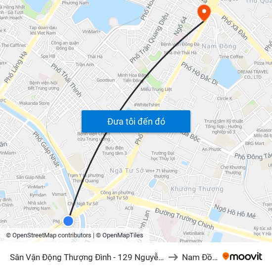 Sân Vận Động Thượng Đình - 129 Nguyễn Trãi to Nam Đồng map