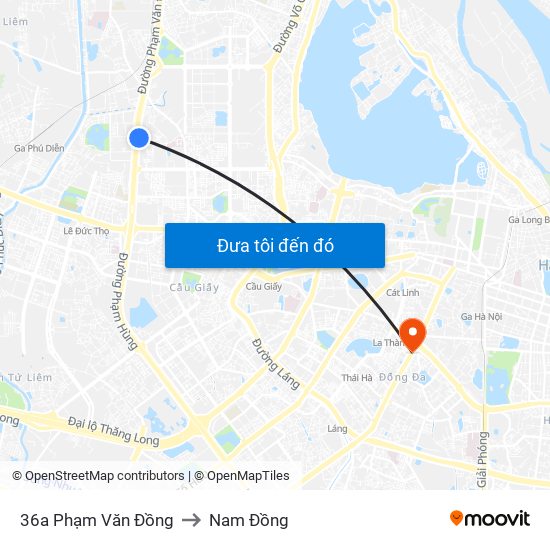 36a Phạm Văn Đồng to Nam Đồng map