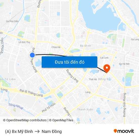 (A) Bx Mỹ Đình to Nam Đồng map