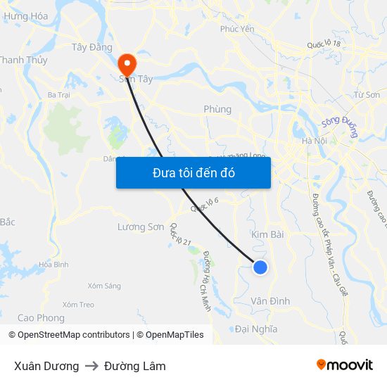 Xuân Dương to Đường Lâm map