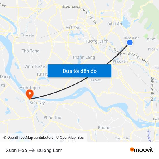 Xuân Hoà to Đường Lâm map