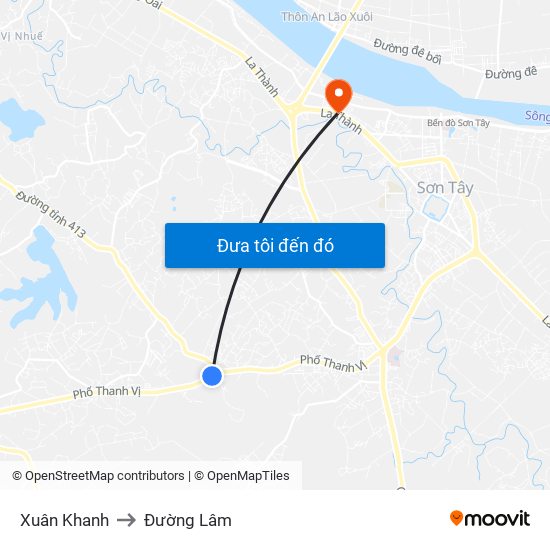 Xuân Khanh to Đường Lâm map