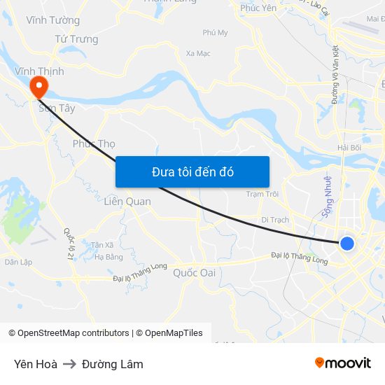 Yên Hoà to Đường Lâm map