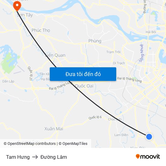 Tam Hưng to Đường Lâm map