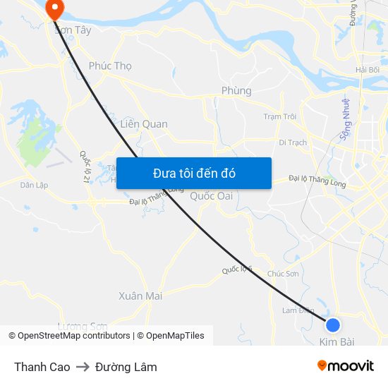 Thanh Cao to Đường Lâm map