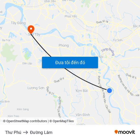 Thư Phú to Đường Lâm map