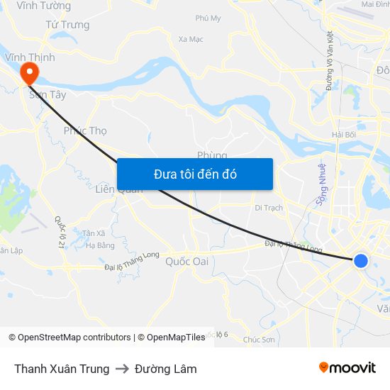 Thanh Xuân Trung to Đường Lâm map