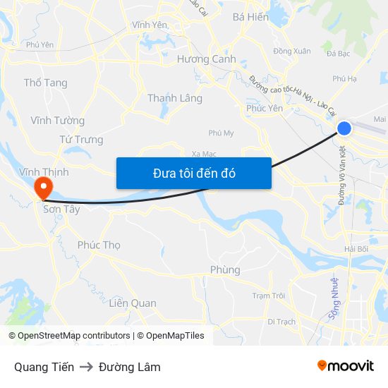 Quang Tiến to Đường Lâm map