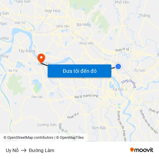 Uy Nỗ to Đường Lâm map