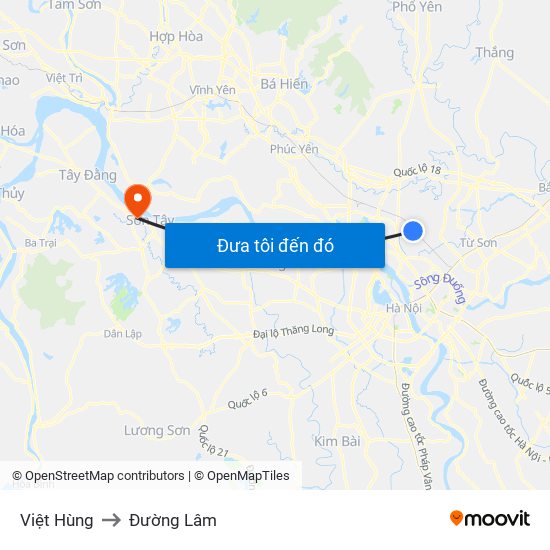 Việt Hùng to Đường Lâm map