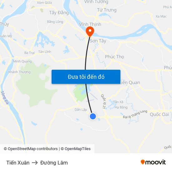 Tiến Xuân to Đường Lâm map