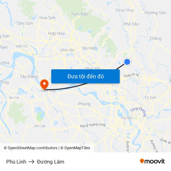 Phù Linh to Đường Lâm map