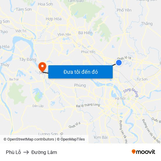 Phù Lỗ to Đường Lâm map