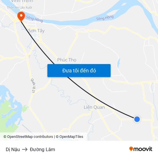 Dị Nậu to Đường Lâm map