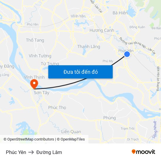 Phúc Yên to Đường Lâm map