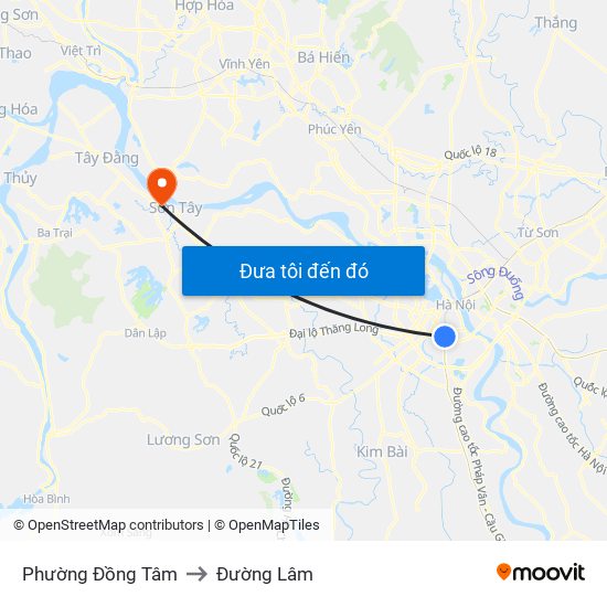 Phường Đồng Tâm to Đường Lâm map