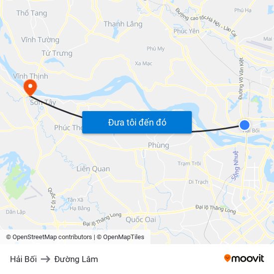 Hải Bối to Đường Lâm map