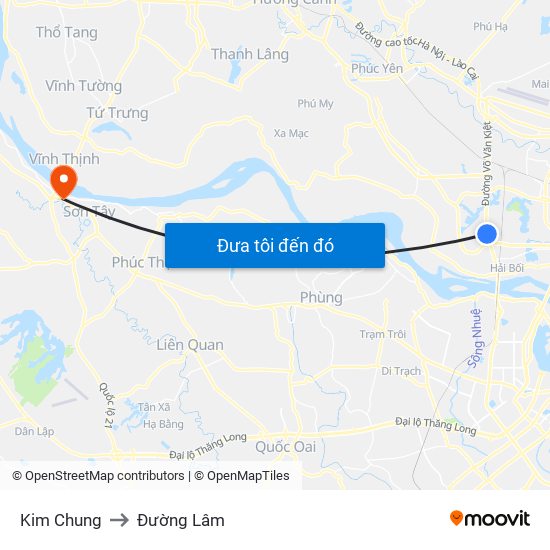 Kim Chung to Đường Lâm map