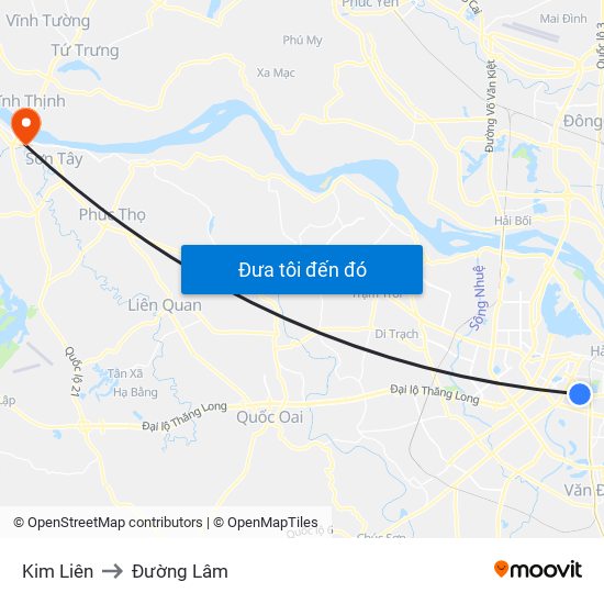 Kim Liên to Đường Lâm map