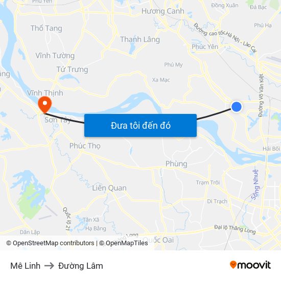 Mê Linh to Đường Lâm map