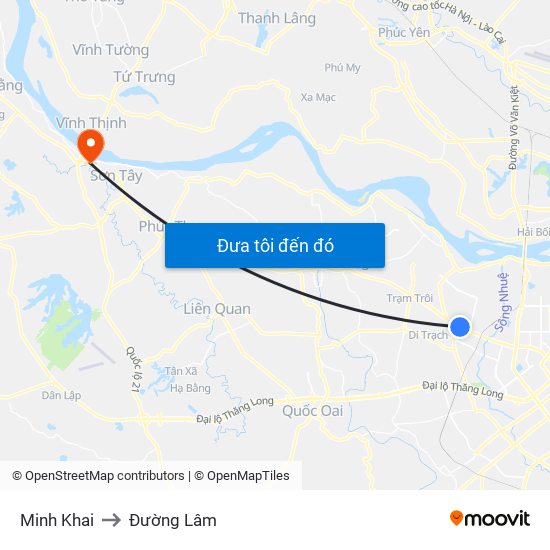 Minh Khai to Đường Lâm map