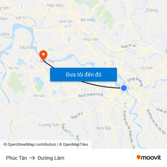 Phúc Tân to Đường Lâm map