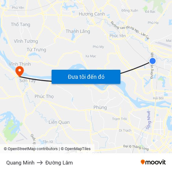 Quang Minh to Đường Lâm map