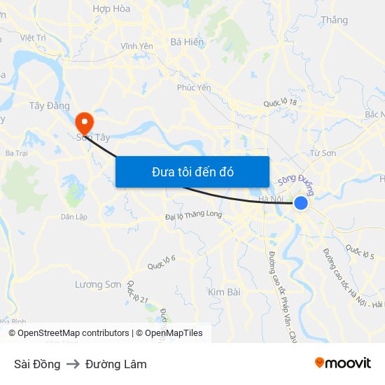Sài Đồng to Đường Lâm map