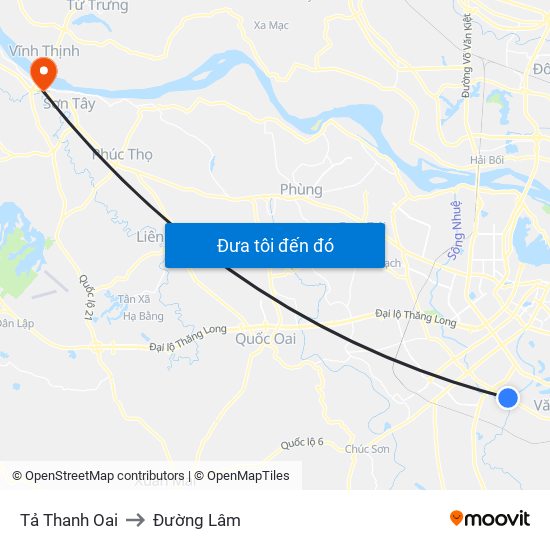 Tả Thanh Oai to Đường Lâm map