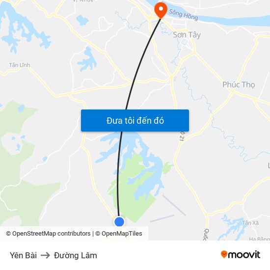 Yên Bài to Đường Lâm map