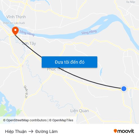 Hiệp Thuận to Đường Lâm map
