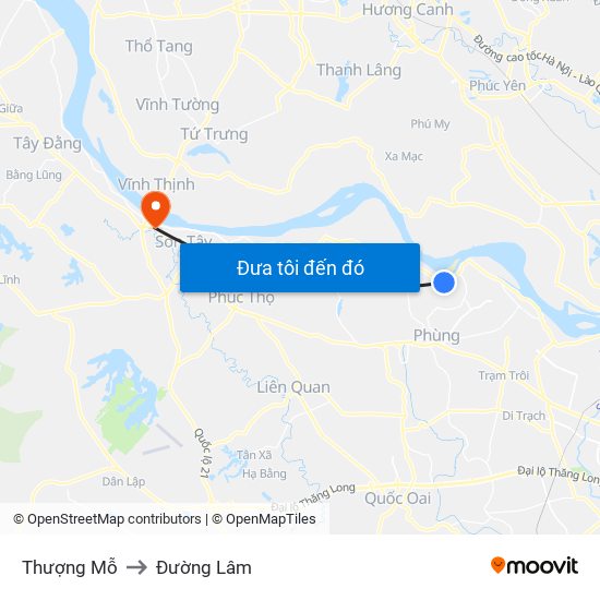 Thượng Mỗ to Đường Lâm map