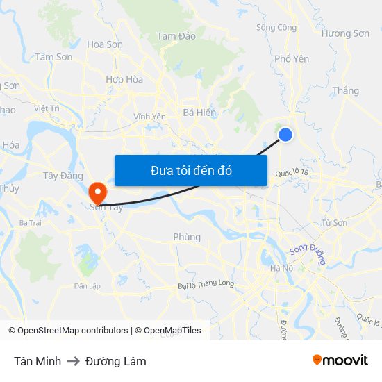 Tân Minh to Đường Lâm map