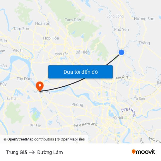 Trung Giã to Đường Lâm map