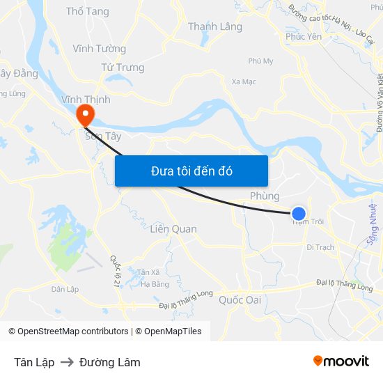 Tân Lập to Đường Lâm map