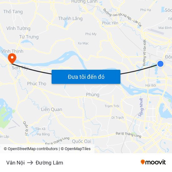 Vân Nội to Đường Lâm map